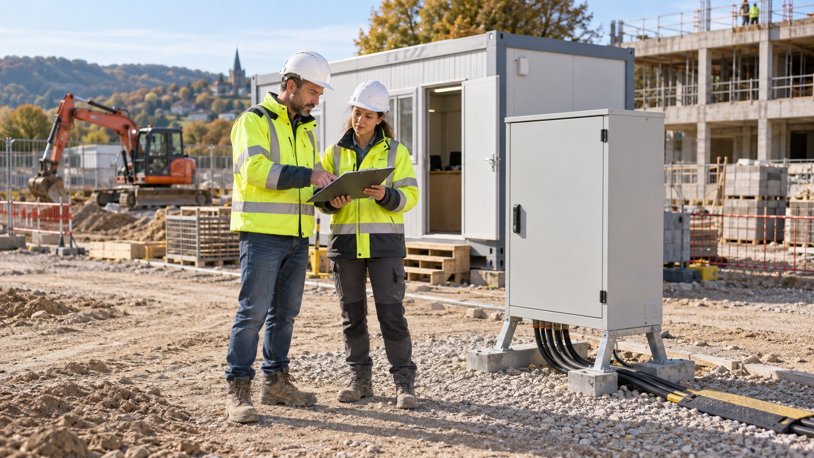 Préparation de l’alimentation électrique d’un chantier avec un coffret provisoire