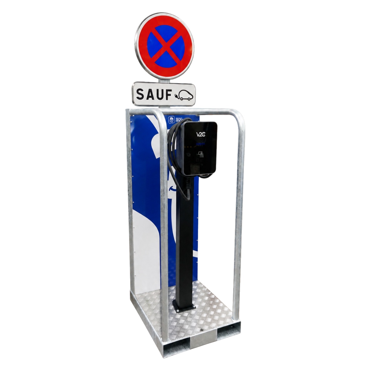 Borne de recharge mobile AC 22 kW Revolt LOBR.022.T2 sur châssis avec panneau de stationnement